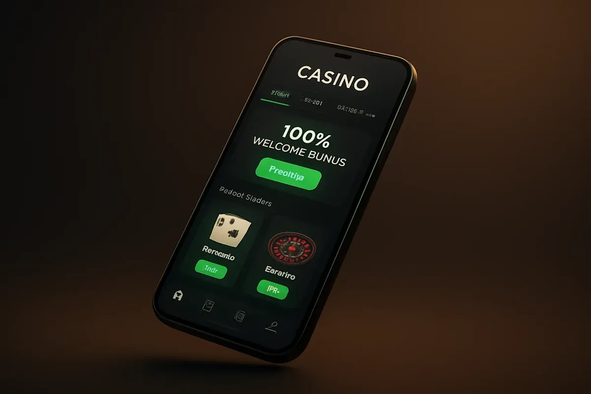 Sleek smartphone showcasing dark-themed casino app with green accents and mobile-first design for Bangladesh